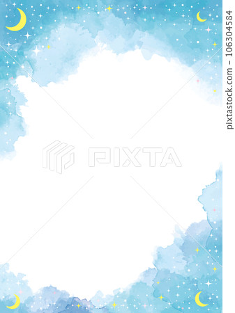 用閃光和新月垂直裝飾的淺藍色水彩框架 用閃光和新月垂直裝飾的淺藍色水彩框架 106304584