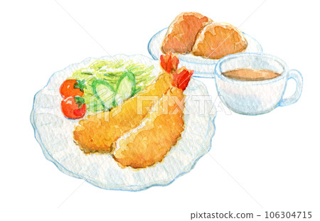 水彩插畫、手繪插畫、炸蝦套裝 106304715