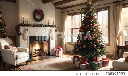 [Christmas] Living room with a fireplace 106305063