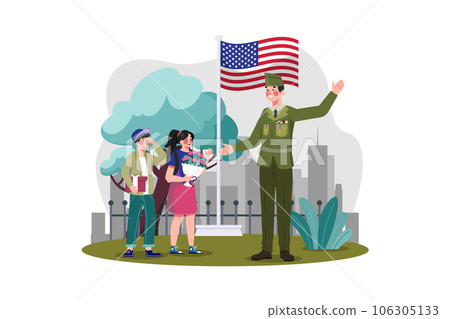 Children give flower to thank for veterans Children give flower to thank for veterans 106305133