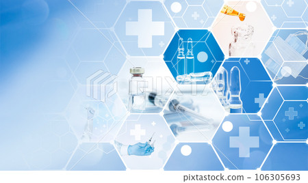 Abstract medical background. Medical technology concept. Hospital, DNA, Laboratory, Pharmacy. 106305693