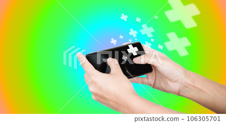 Diagnostics and online medical consultation on smartphone, Communication with patient on network, medical technology. Diagnostics and online medical consultation on smartphone, Communication with patient on network, medical technology. 106305701
