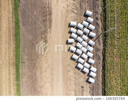 Grouping of concrete stormwater pipe at a road construction project.  106305784