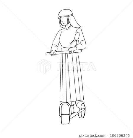 Illustration of a woman riding an electric kickboard 106306245