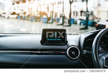 Maintenance service caution displayed on screen, car service due soon symbol on car screen dashboard Maintenance service caution displayed on screen, car service due soon symbol on car screen dashboard 106306479