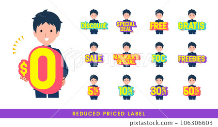 A set of gakuran male students with advantageous notation. English. Vector art that is easy to edit. 106306603