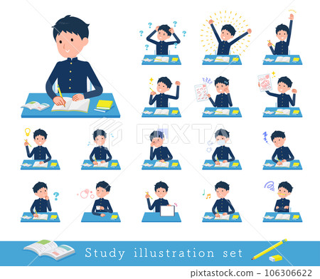 Set of school run male students on studying Set of school run male students on studying 106306622