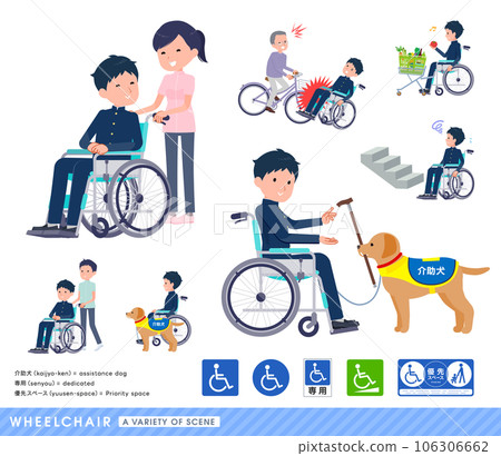 A set of school run male students riding a wheelchair 106306662