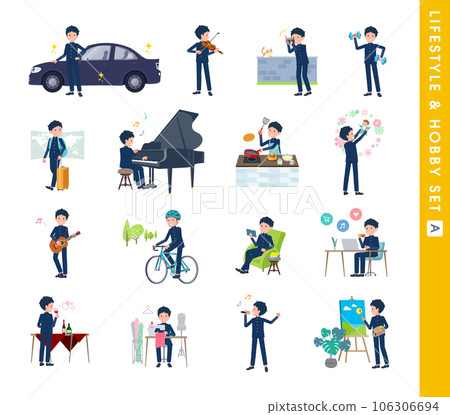 一組關於愛好和生活方式的學蘭男學生。 A型 106306694