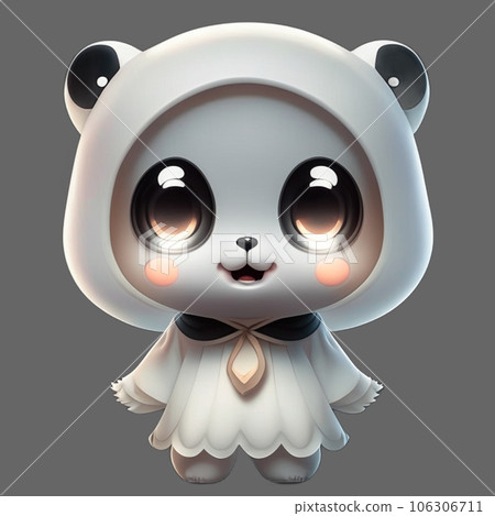 Cute ghost cartoon with big eyes wearing a white robe vector illustration. Halloween decorations. AI-generative Cute ghost cartoon with big eyes wearing a white robe vector illustration. Halloween decorations. AI-generative 106306711