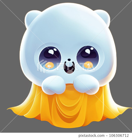 Cute cartoon polar bear in a yellow cloak. Vector illustration. AI-generative  106306712