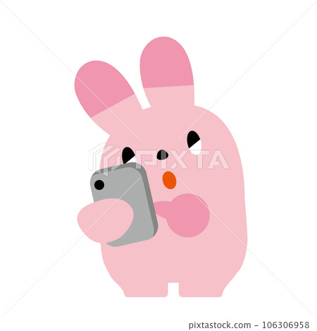 一隻粉紅兔子用智能手機上網並找到好東西的插圖 一隻粉紅兔子用智能手機上網並找到好東西的插圖 106306958