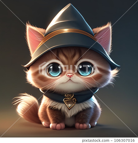 Funny kitten in a pirate hat. Isolated on black background AI-generative  106307016