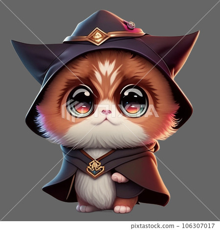Cute cat in a witch costume. Halloween. Cartoon character. AI-generative  106307017
