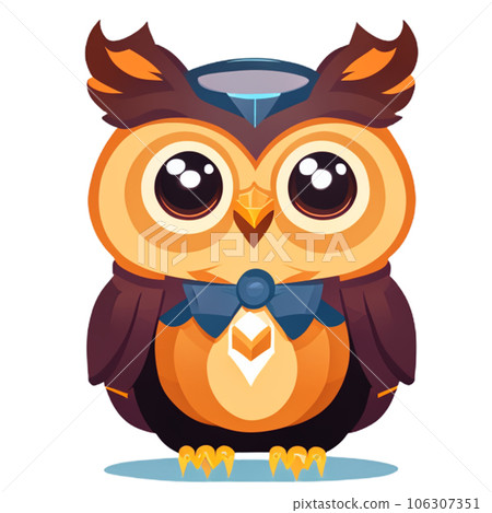 Owl with a bow tie. Vector illustration in cartoon style. AI-generative Owl with a bow tie. Vector illustration in cartoon style. AI-generative 106307351