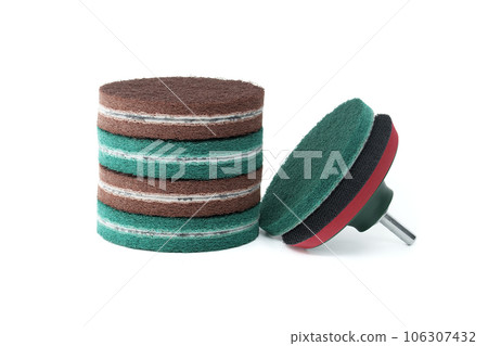 Cleaning and polishing accessories isolated on white Cleaning and polishing accessories isolated on white 106307432