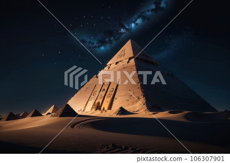 Sci-fi CG of Giant Pyramid in the Desert at Night Ancient Civilization Sci-fi CG of Giant Pyramid in the Desert at Night Ancient Civilization 106307901