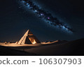 Sci-fi 3D Render of Egyptian Pyramids in the Desert at Night, Ancient Civilization 106307903