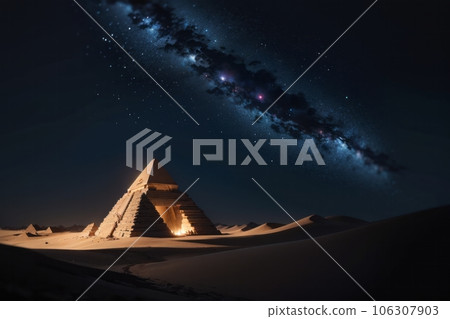 Sci-fi 3D Render of Egyptian Pyramids in the Desert at Night, Ancient Civilization Sci-fi 3D Render of Egyptian Pyramids in the Desert at Night, Ancient Civilization 106307903