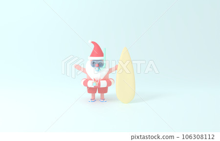 Dive into summer with a cute 3D rendering of Santa Claus in a smiling diving suit, embracing the pastel charm of a holiday surf travel concept. Experience joy, creativity, and enchantment. Dive into summer with a cute 3D rendering of Santa Claus in a smiling diving suit, embracing the pastel charm of a holiday surf travel concept. Experience joy, creativity, and enchantment. 106308112