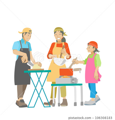 Parents and children enjoying cooking at camp Parents and children enjoying cooking at camp 106308183