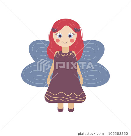 Childrens toy for fairy girl with wings. Design of postcards, packaging. Vector illustration. Childrens toy for fairy girl with wings. Design of postcards, packaging. Vector illustration. 106308260