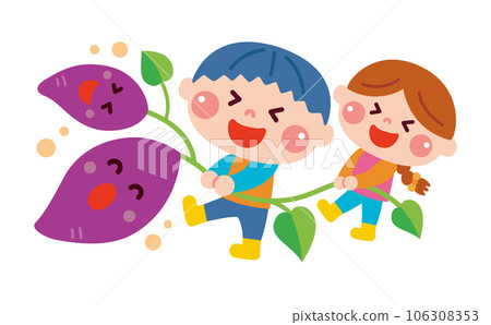 Illustration of children digging potatoes 106308353