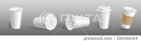 Paper coffee cup mockup with cap and craft holder. 106308364