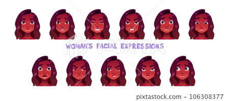 Woman facial expression cartoon vector set 106308377
