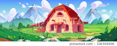 Summer landscape of mountain village with house 106308406