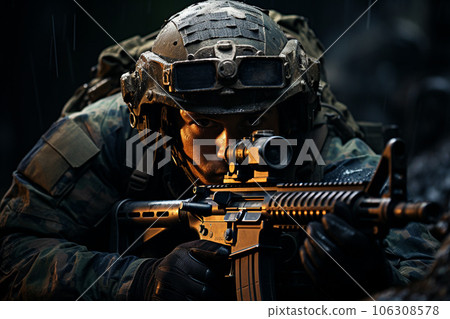 War image of a special forces or terrorist soldier holding a gun "AI generated image" War image of a special forces or terrorist soldier holding a gun "AI generated image" 106308578