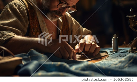Professional male seamstress at work. Professional male seamstress at work. 106308595