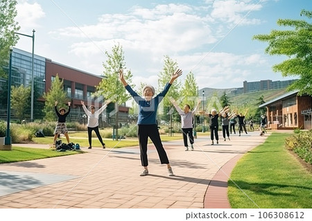Elderly people during outdoor training. 106308612