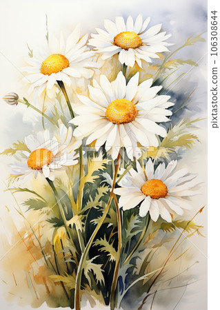 Roman Chamomile in watercolor painting. Generative AI. Roman Chamomile in watercolor painting. Generative AI. 106308644