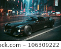 Futuristic Cyberpunk Luxury Racing Car on a Neon City Streets 106309222