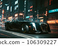 Futuristic Brutal Cyberpunk Luxury Racing Car on a Neon City Streets 106309227