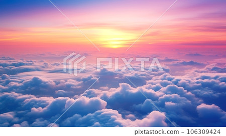 Aerial view White clouds in sky. Top. View from drone. Aerial bird's eye. Aerial top view cloudscape. Sky background, Generative AI illustration 106309424