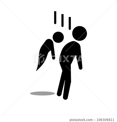 一個因被身後鬼魂附體而生病的人的剪影圖標。向量。 106309811