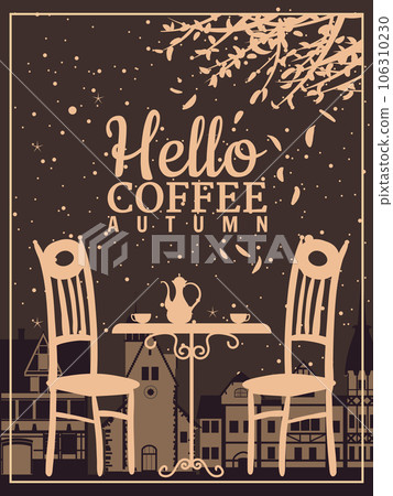 Hello Coffee autumn street cafe, outdoor, park, fall mood, night 106310230