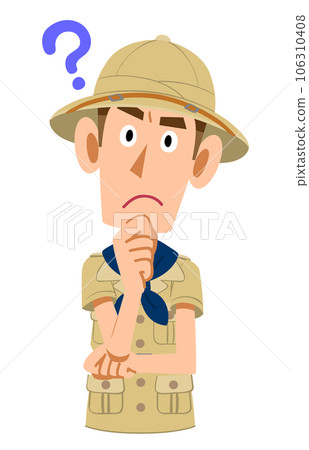Male upper body dressed as an explorer with doubts 106310408