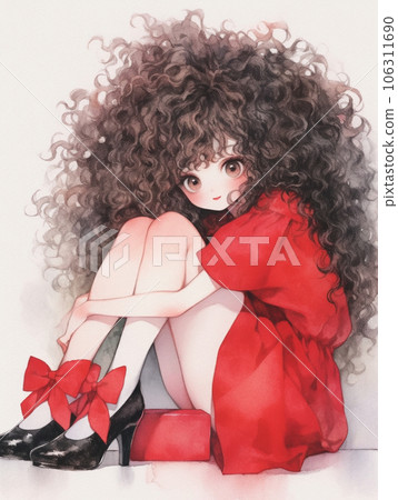 Cute girl with fashionable curly hair 106311690