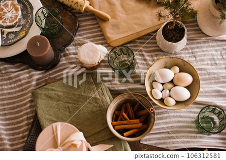 Festive serving of Christmas breakfast. 106312581