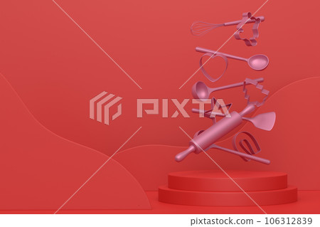Abstract scene or podium with kitchen utensil on monochrome background Abstract scene or podium with kitchen utensil on monochrome background 106312839
