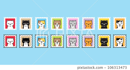 cat vector kitten stamp icon cartoon neko calico pet smile post mail character symbol tattoo scarf illustration isolated design clip art 106313473