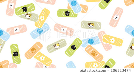 dog paw seamless pattern medical plaster cat footprint kitten bear polar vector french bulldog flower daisy puppy pet toy yarn ball octopus cartoon doodle pastel color gift wrapping paper repeat wallp 106313474