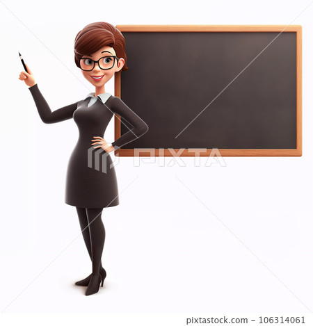Cartoon Female Teacher Standing in Front of Blackboard 106314061