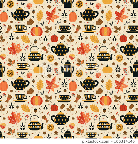 Autumn Mood Seamless Pattern with Fika Motives 106314146