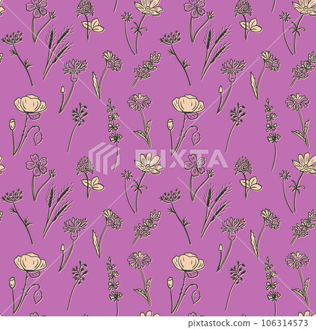 Flat doodle meadow grasses seamless pattern 106314573
