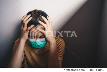Sadness or depressed woman crying after failure and layoff from work because impact from covid-19 pandemic outbreak. Sadness or depressed woman crying after failure and layoff from work because impact from covid-19 pandemic outbreak. 106314852
