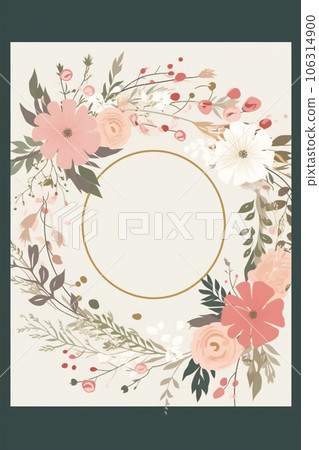 Colorful simple floral decoration illustration background template, creative arrangement of nature and flowers. Good for banner, wedding card invitation draft, birthday, greetings, and design element. 106314900